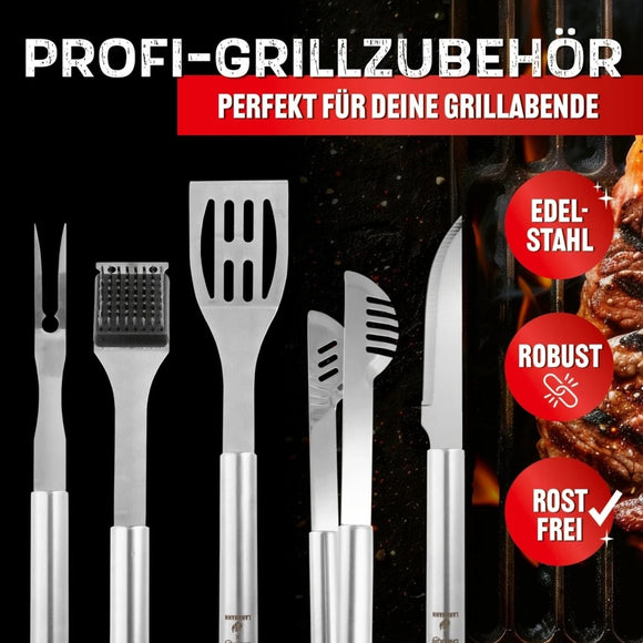 Landmann Grillbesteck-Set 6-teilig Grillkoffer Edelstahl Silber 35 cm