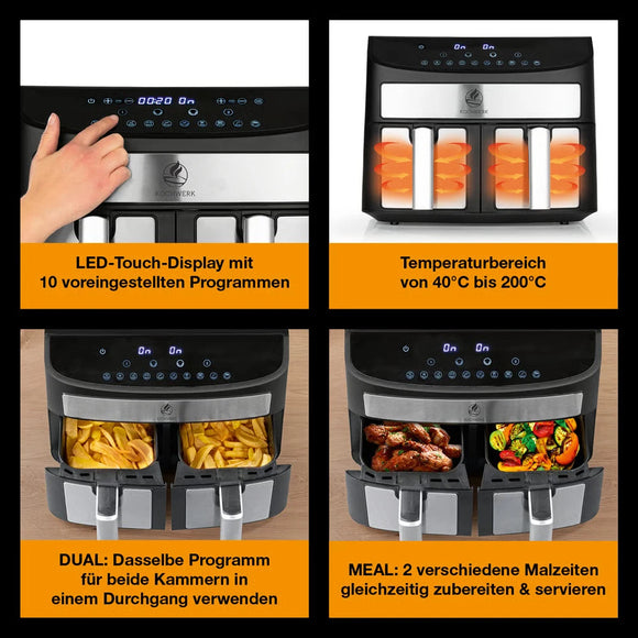 Kochwerk Heißluftfritteuse Doppelkammer Airfryer 7L
