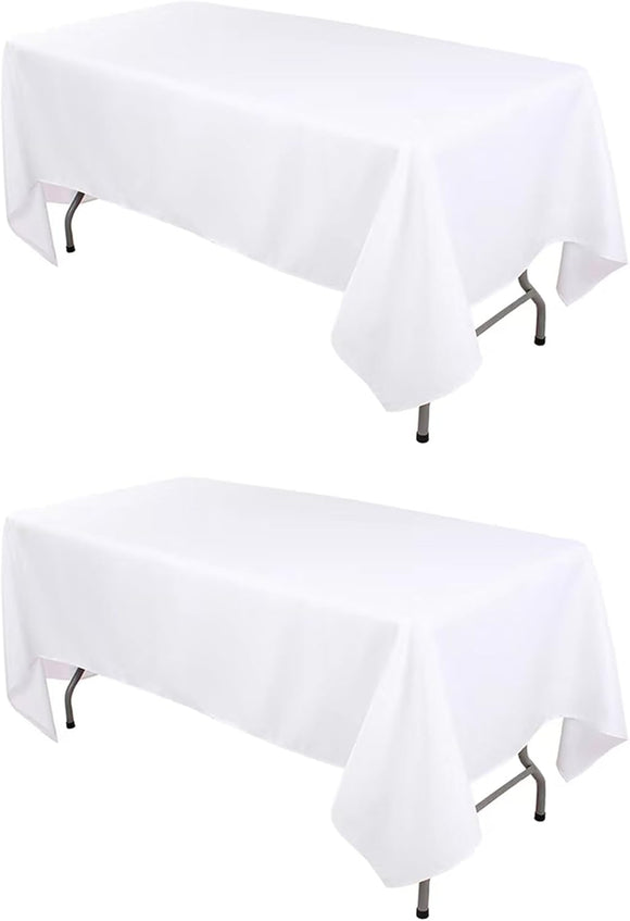 2er-Pack weiße Polyester-Tischdecken 152 × 260 cm Knitterfrei Abwaschbar Feier