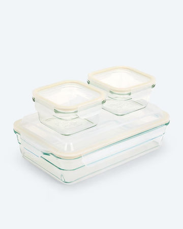Kaufen weiss Glasdosen-Set Frischhaltedosen 3tlg Glas Luftdicht Auslaufsicher Mikrowellenfest