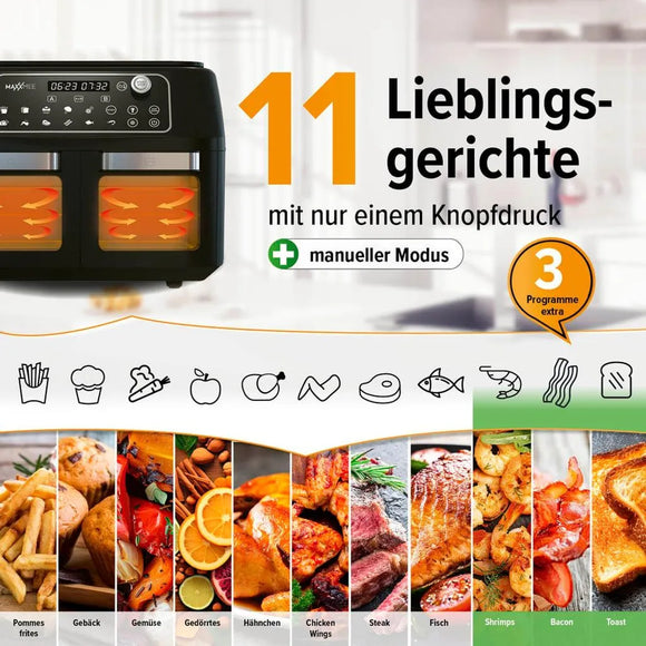 MAXXMEE Heißluftfritteuse XXL Doppelkorb Doppelkammer 11L