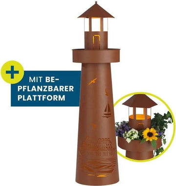 Hoberg LED Leuchtturm 80cm Metall Garten Deko Leuchte Lampe IP44 Timer Rost Look