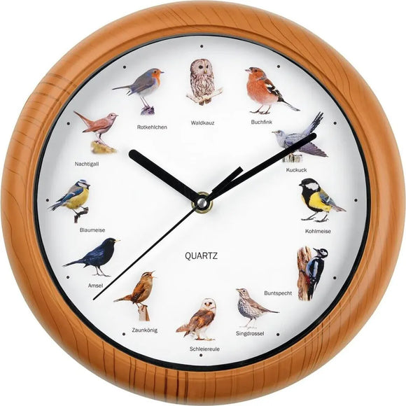 EASYmaxx Wanduhr mit Vogelstimmen Küchenuhr Quarz 250 mm Quartz Uhr 25cm rund