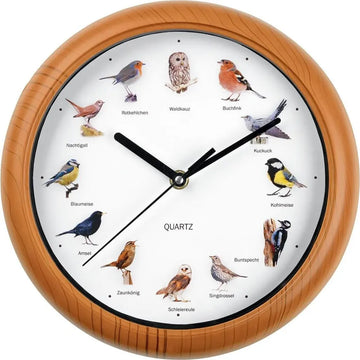 EASYmaxx Wanduhr mit Vogelstimmen Küchenuhr Quarz 250 mm Quartz Uhr 25cm Rund
