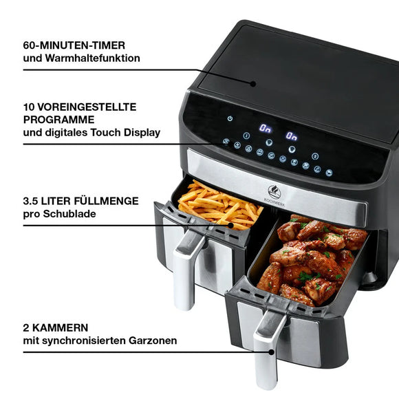 Kochwerk Heißluftfritteuse Doppelkammer Airfryer 7L