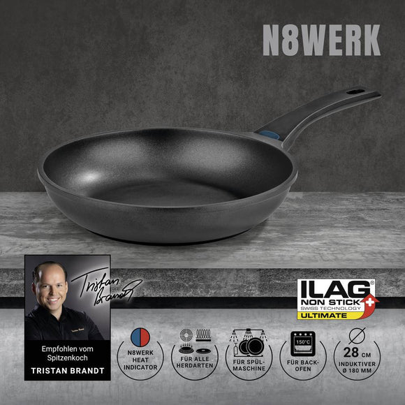 N8WERK Aluguss-Pfanne Midnight Edition 28 cm mit Farbwechsel-Temperaturanzeige