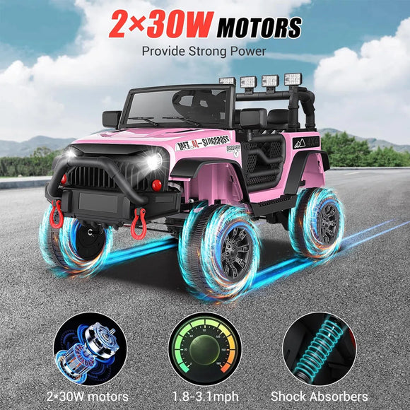 12V Elektroauto für Kinder 2 Sitzer Kinderfahrzeug mit Fernbedienung & LED-Licht
