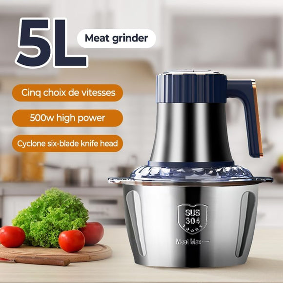 Elektrischer Fleischwolf Mixer Zerkleinerer mit 5L Edelstahl-Schüssel 500W