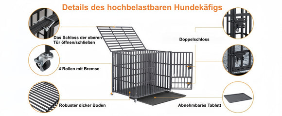 BingoPaw Hundekäfig XXL Transportbox Hundebox Metall mit 3 Türen und 4 Rollen