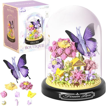 Schmetterling Blumen Bausteine Set 582 Teile Blumenstrauß mit Kuppel und Sockel