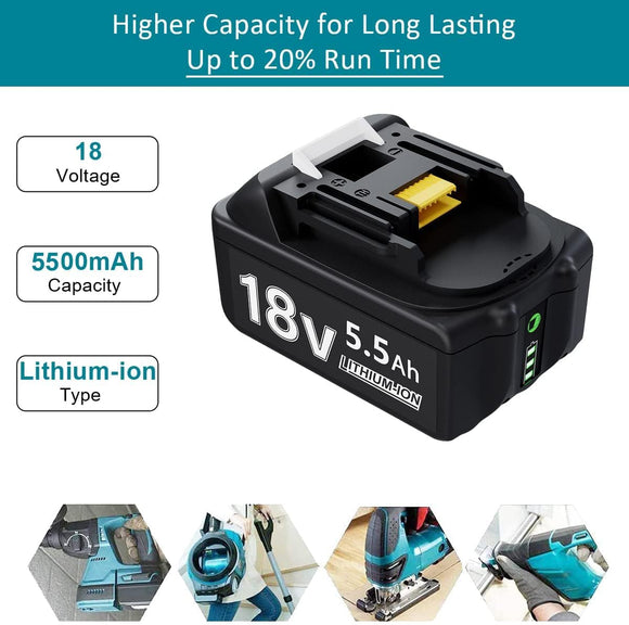 Ersatzakku Kompatibel mit Makita 18V Akku 5,5ah 5500mAh mit DC18RC Ladegerät