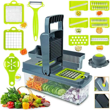 Veggie Manueller Gemüseschneider 14-in-1 Kartoffelschneider Messerreibe Edelstahl