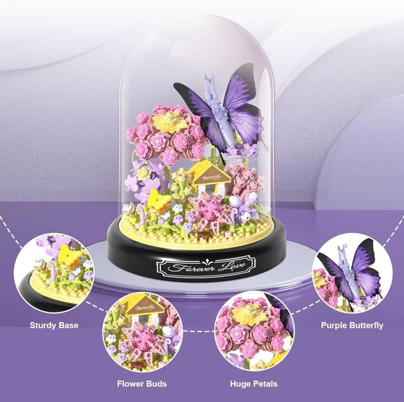 Schmetterling Blumen Bausteine Set 582 Teile Blumenstrauß mit Kuppel und Sockel