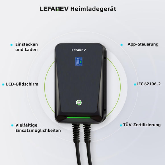 Wallbox Ladestation LCD-Anzeige 11kW 16A Dreiphasig EV Ladegerät Elektrofahrzeug