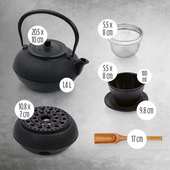 Asia Tee Set 12tlg. Teekanne Tasse Gußeisen