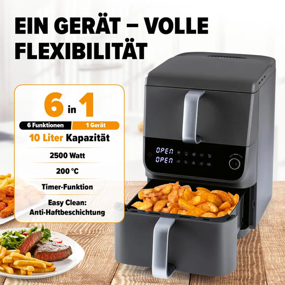 GOURMETmaxx Heißluftfritteuse Doppelkammer 10L