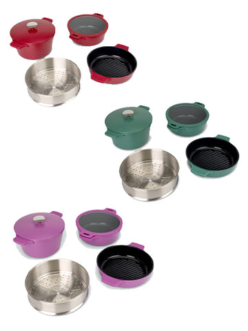 Kochgeschirr-Set 6tlg. Topf Pfanne Edelstahl Induktionsboden Backofen Stapelbar