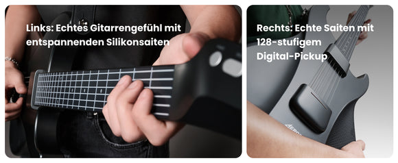 AeroBand Akustik-Elektro-Reisegitarre Saitenlos Abnehmbares Griffbrett Schwarz