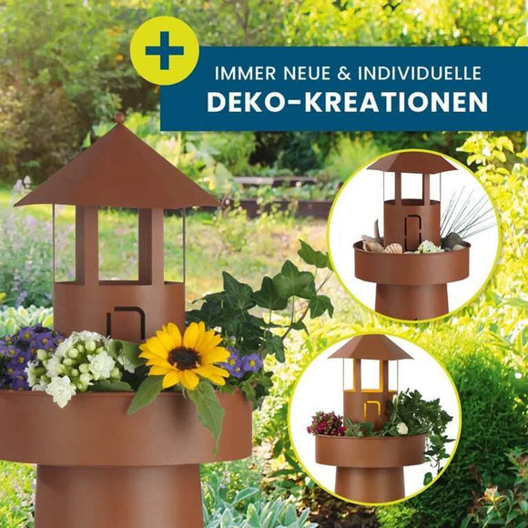 Hoberg LED Leuchtturm 80cm Metall Garten Deko Leuchte Lampe IP44 Timer Rost Look