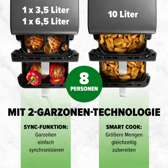 GOURMETmaxx Heißluftfritteuse Doppelkammer 10L