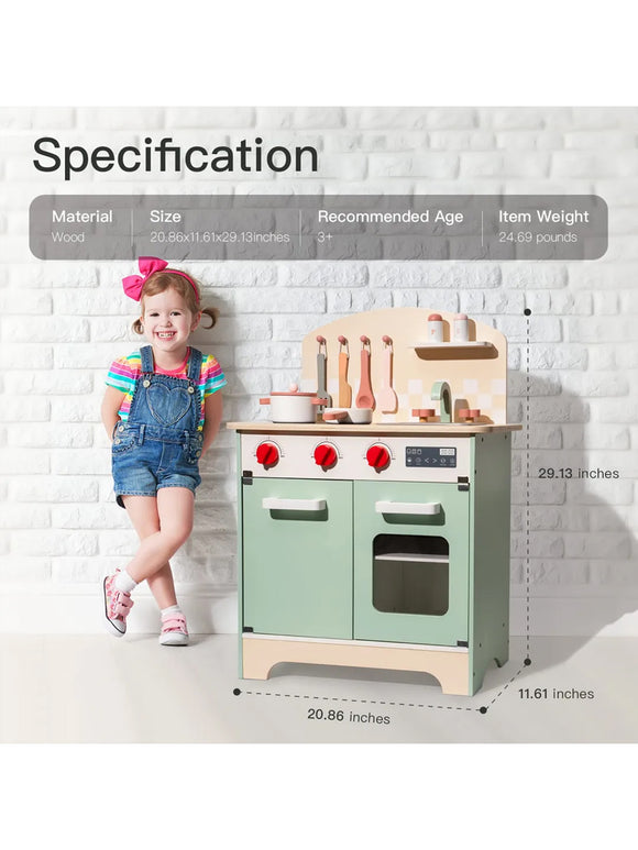 ROBUD Kinderküche Spielküchenset aus Holz für Kinder mit Zubehör Gemüse Backofen