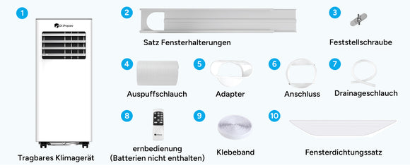 DR.PREPARE Mobiles Klimagerät 7000 BTU 4 in 1 Mobile Klimaanlage Fernbedienung