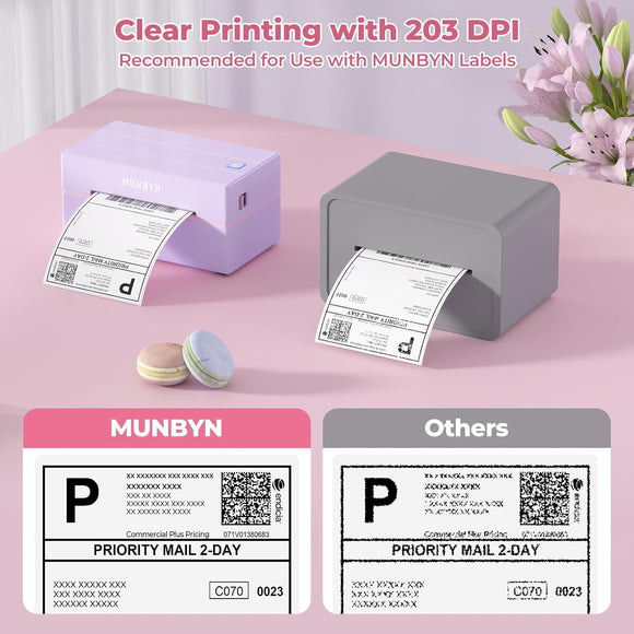 MUNBYN Etikettendrucker Bluetooth Label Printer 4x6 Thermodrucker ITPP130B Lila