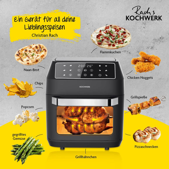 Rachs KOCHWERK Heißluftofen 12L Heißluftfritteuse Backofen Touch 10 Programme