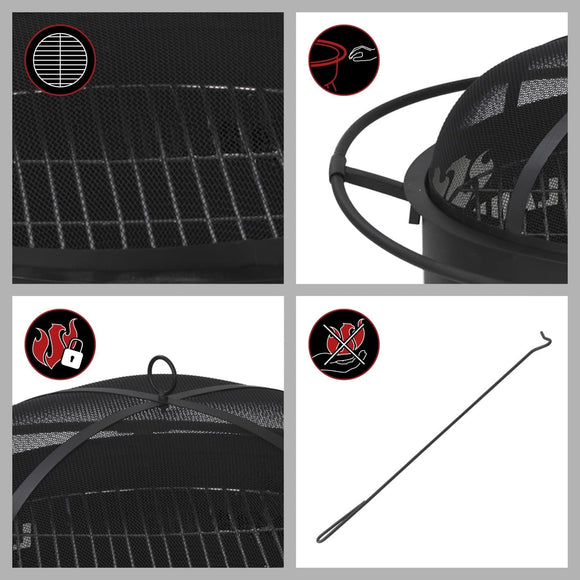 Landmann Feuerschale mit Grillrost Ø 78cm Feuerkorb Stahl Holzkohlegrill Schwarz