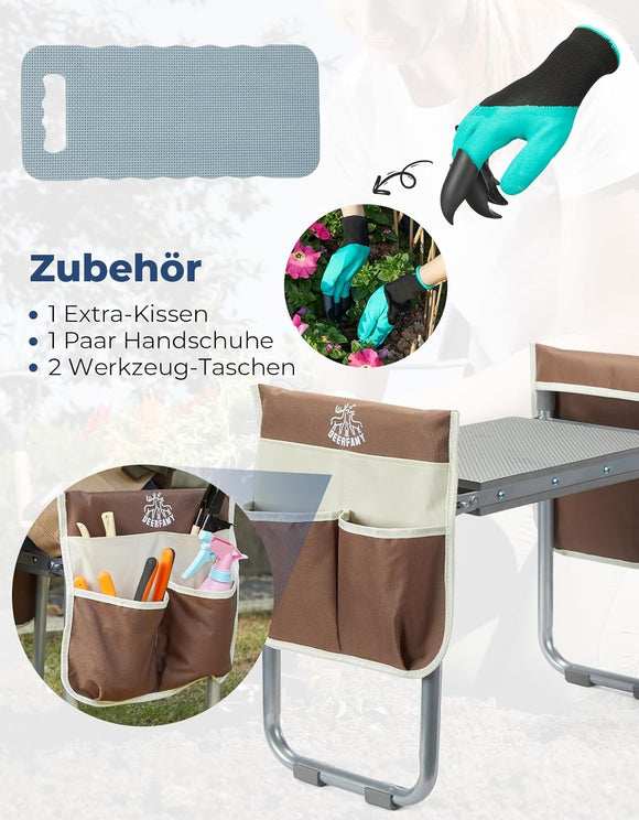 Kniebank für Gartenarbeit klappbar Gartenhocker bis 159kg Kniepolster 2 Taschen