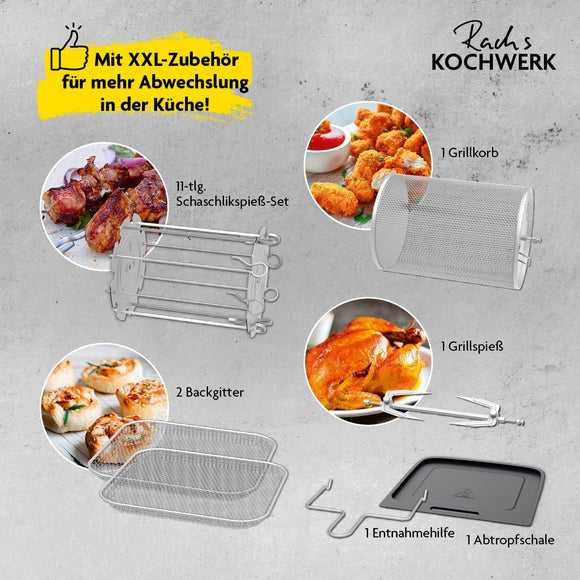 Rachs KOCHWERK Heißluftofen 12L Heißluftfritteuse Backofen Touch 10 Programme