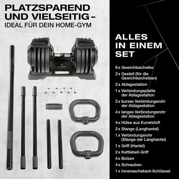 FitEngine Multifunktionshantel Set Hantelscheibe Gewichte von 3-24kg Verstellbar