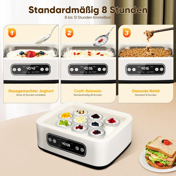 Probiotischer Joghurtbereiter mit 9 Glasbehältern 1600 ml Joghurtmaschine Küche