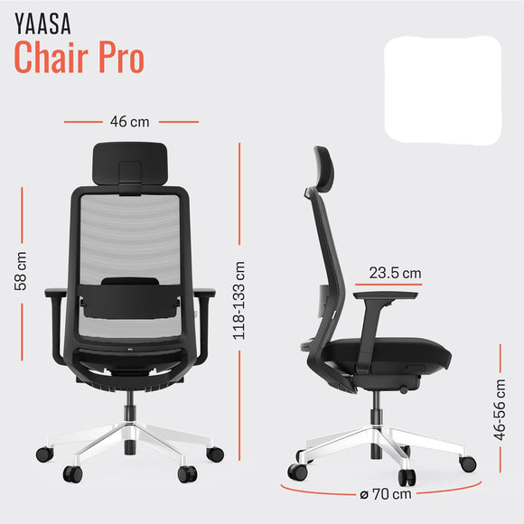 Yaasa Pro Bürostuhl Ergonomisch mit Kopfstütze Schreibtisch 3D Flex Schwarz