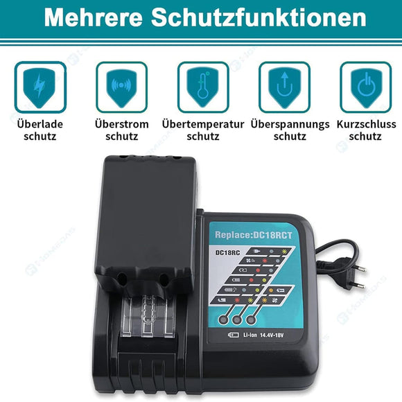 Ersatzakku Kompatibel mit Makita 18V Akku 5,5ah 5500mAh mit DC18RC Ladegerät