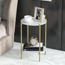 FATIVO Beistelltisch Runder Sofatisch Marmor Wohnzimmertisch 2-Ablagen Weiß-4