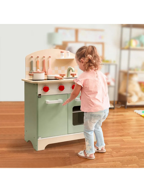 ROBUD Kinderküche Spielküchenset aus Holz für Kinder mit Zubehör Gemüse Backofen
