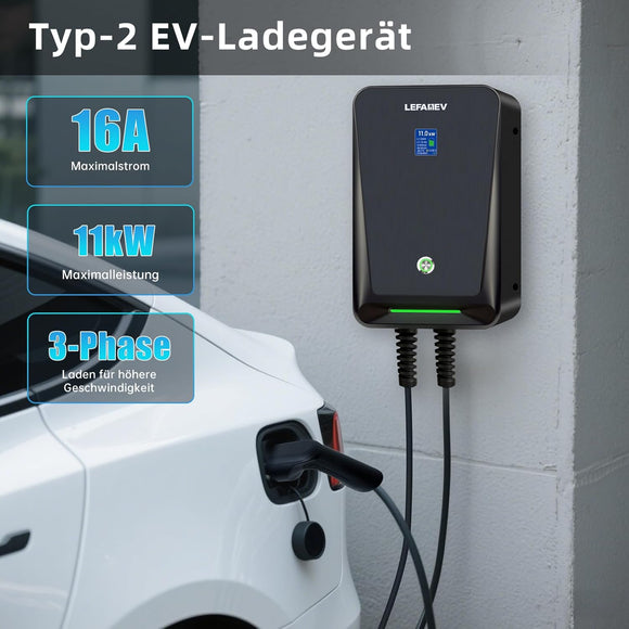 Wallbox Ladestation LCD-Anzeige 11kW 16A Dreiphasig EV Ladegerät Elektrofahrzeug