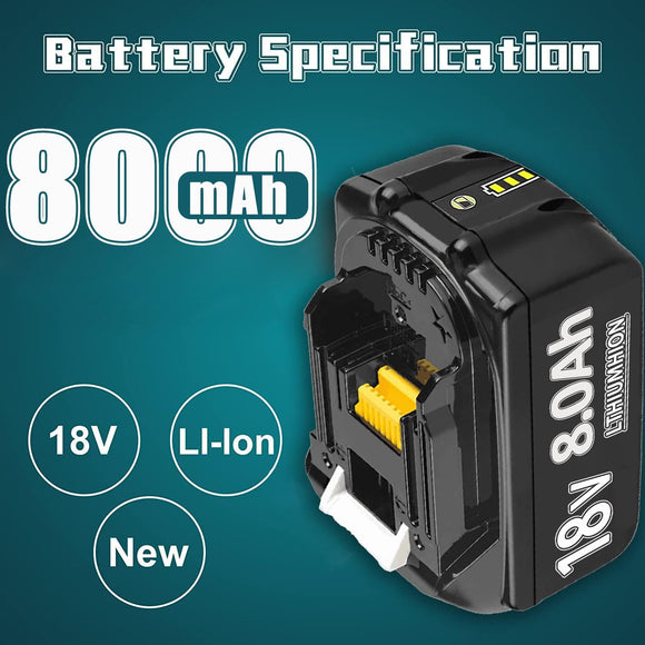 2x Ersatzakku Kompatibel mit Makita 18V Akku 8,0ah 8000mAh Li-ion für Werkzeuge
