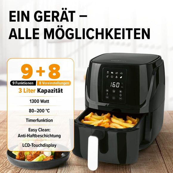 MAXXMEE Heißluft-Fritteuse Digital 3L Heißluftofen, Grill & Fritteuse 1300W