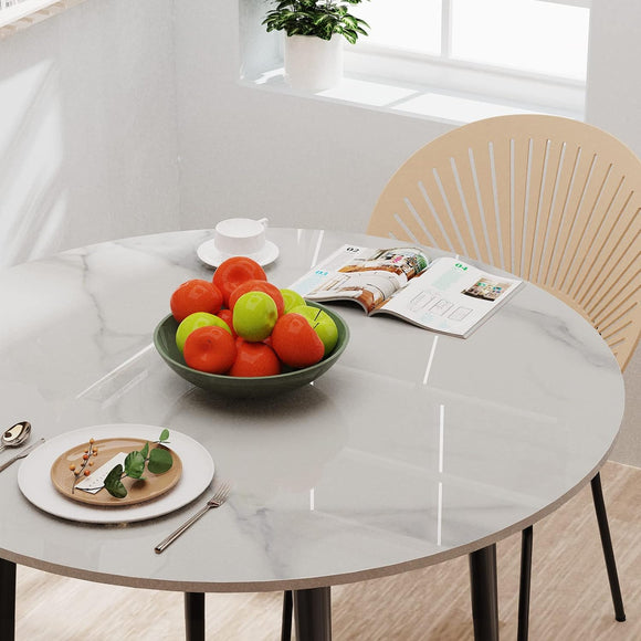 FATIVO Esstisch runder Esszimmertisch Küchentisch Marmor 80 cm Hochglanz Weiß