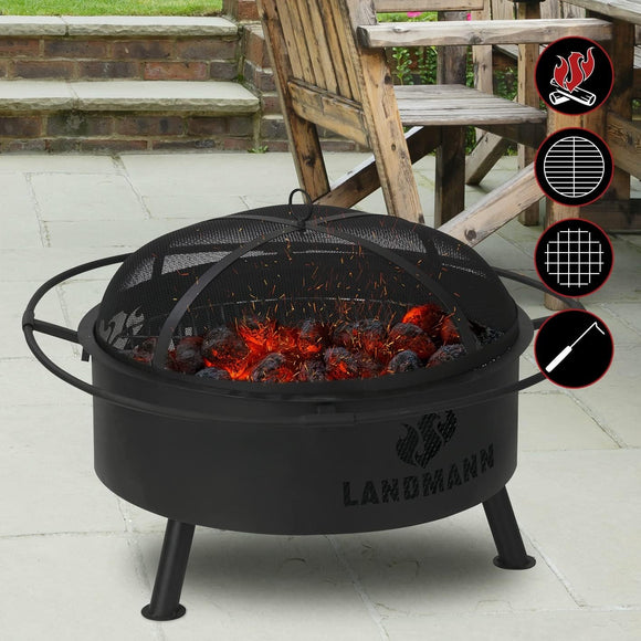 Landmann Feuerschale mit Grillrost Ø 78cm Feuerkorb Stahl Holzkohlegrill Schwarz