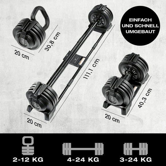 FitEngine Multifunktionshantel Set Hantelscheibe Gewichte von 3-24kg Verstellbar