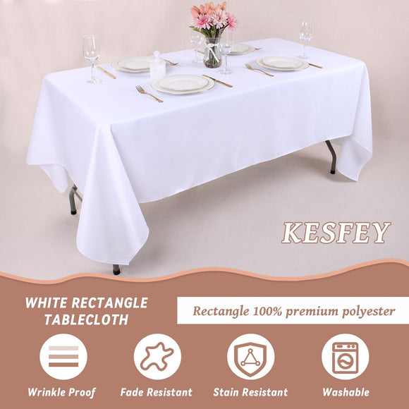 2er-Pack weiße Polyester-Tischdecken 152 × 260 cm Knitterfrei Abwaschbar Feier
