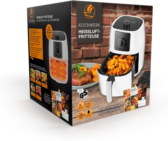 KOCHWERK Digitale Heißluftfritteuse 5L Grillen Backen & Erhitzen mit Timer 1400W