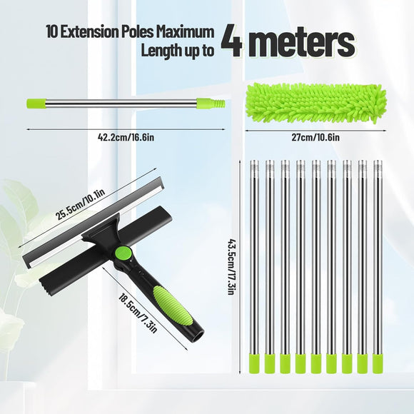 4m Fensterreiniger mit Langem Griff 2-in-1 Set Glaswischer Verstellbar