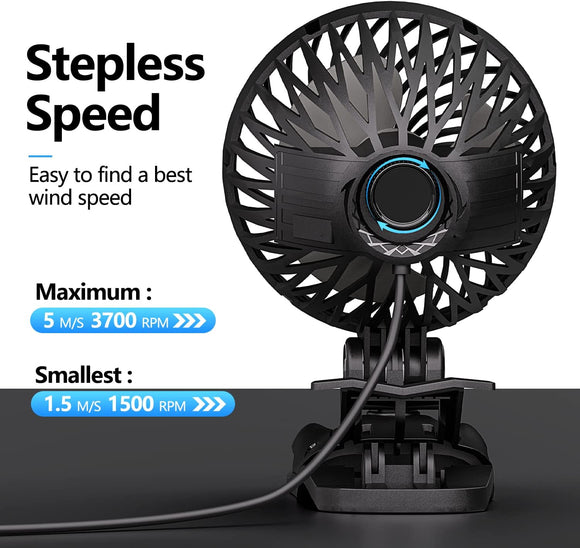 OUILA Mini Ventilator zum Anklippen USB Kinderwagen Schreibtisch 360° drehbar