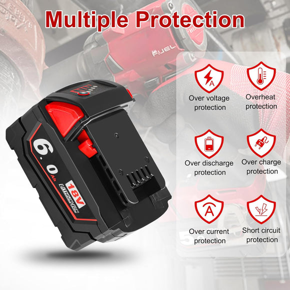 M18 18V 6,0Ah Ersatzakku für Milwaukee 18V Kompatibel mit Milwaukee Werkzeug