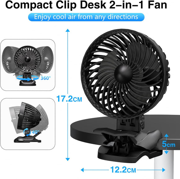 OUILA Mini Ventilator zum Anklippen USB Kinderwagen Schreibtisch 360° drehbar