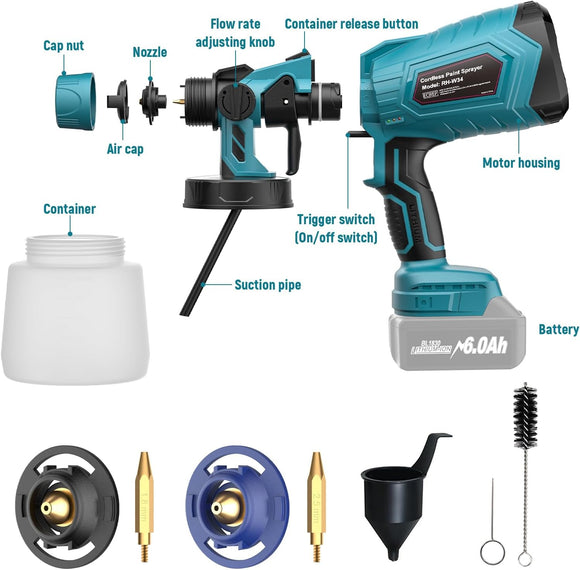 Kabelloses Farbsprühsystem Kompatibel mit Makita 18V Akku Farbsprüher 1000ml